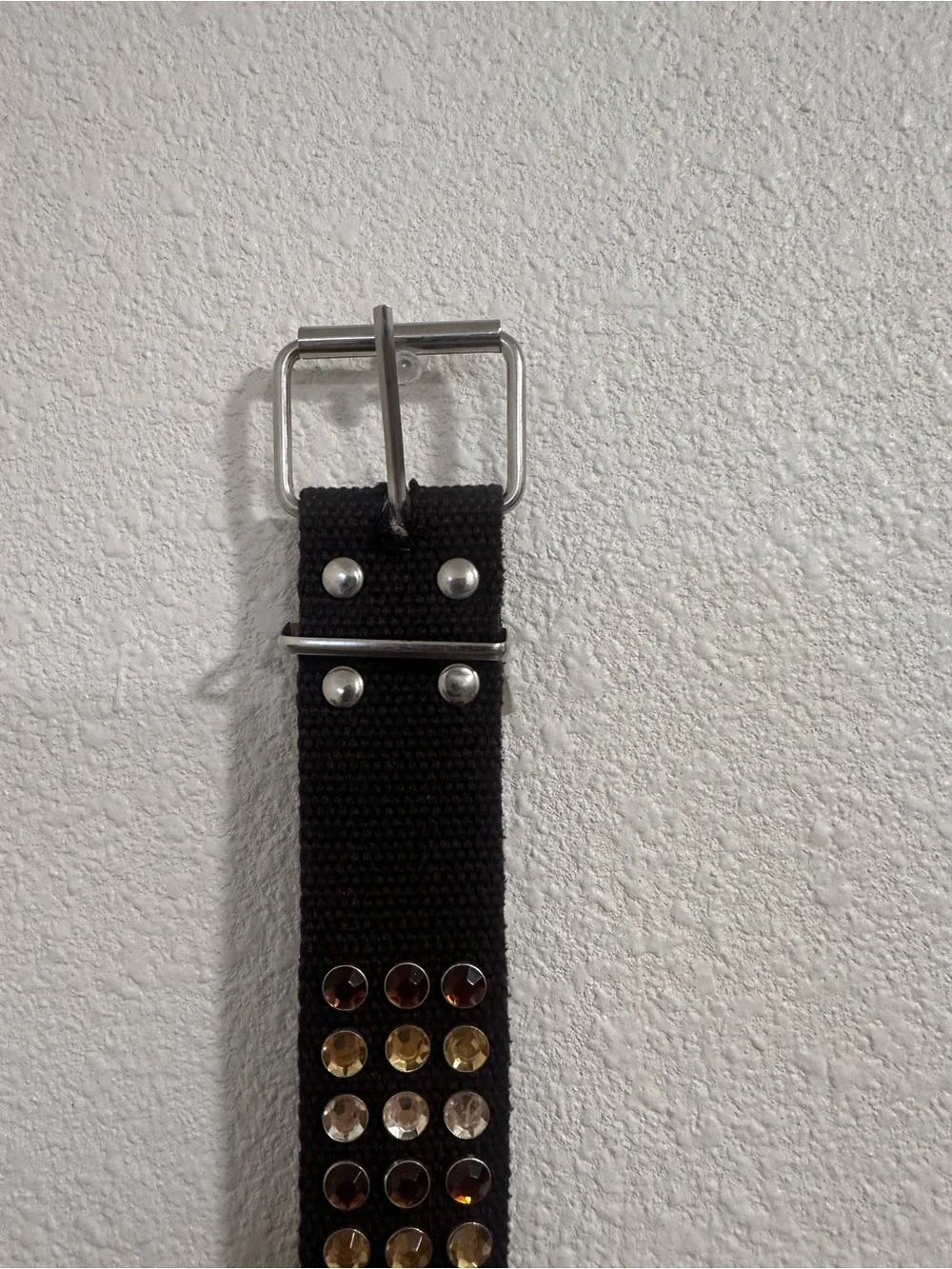 Studded Brown Canvas Belt with Amber and Clear Gems